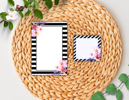 Black and White Floral Notepad and sticky notes