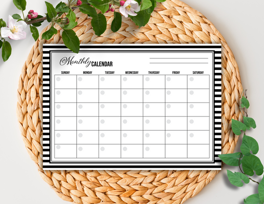 Black and White Monthly Calendar