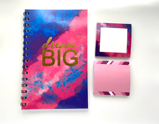 Gold Dream Big Notebook and Post it notepad