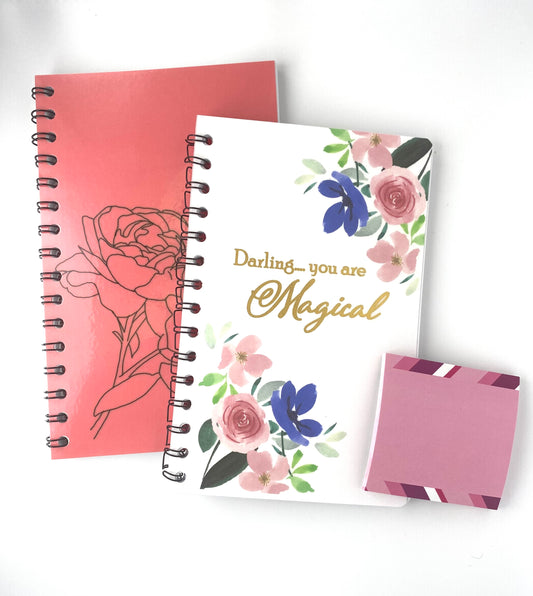 Magical and Floral Rose Notebook with Post it note pad